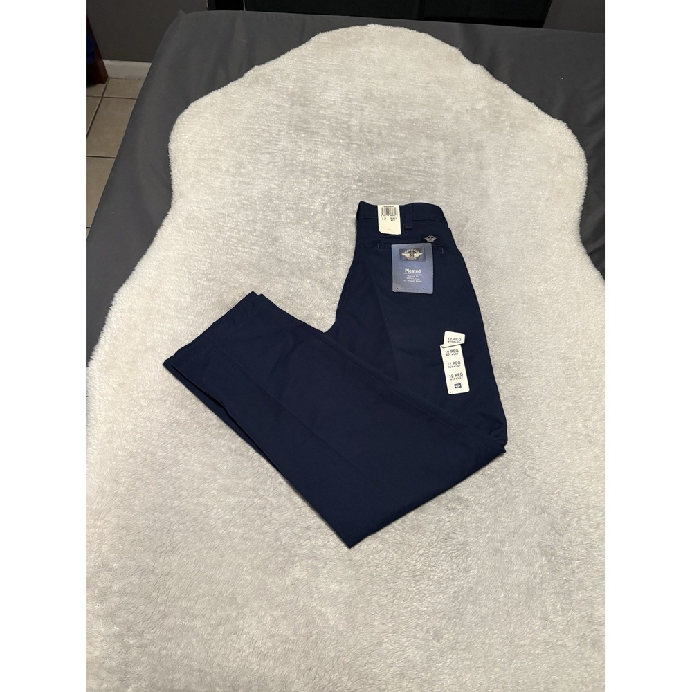New Dockers Boys 12 Pleated Blue Khaki Pants 26x27 Relaxed Fit Cotton